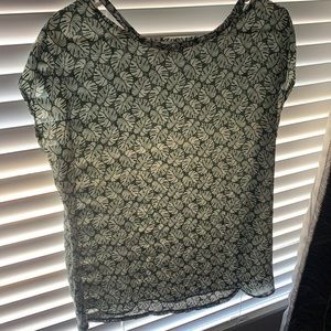 LOFT floral leaf green blouse